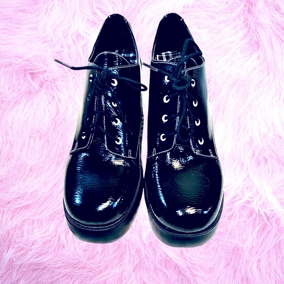 Dirty Laundry Platform Black Patent Gatsby Derby Oxfords Dark Academia - Picture 4 of 17
